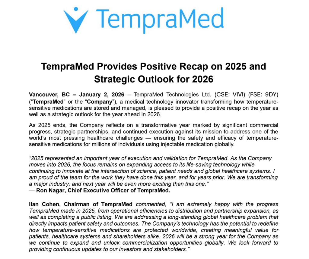 TempraMed Provides Positive Recap on 2025 and Strategic Outlook for 2026